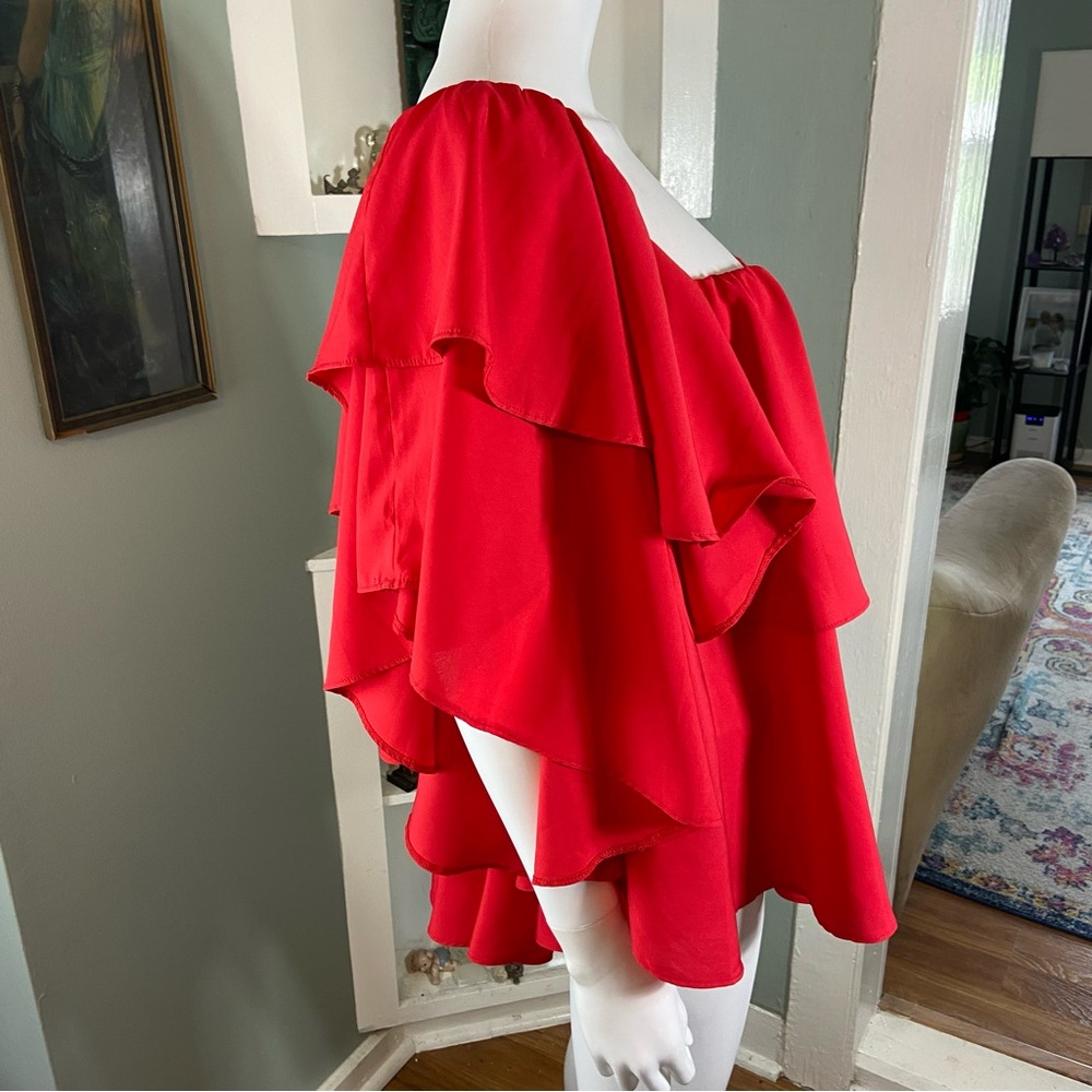New NWT Boohoo Off-Shoulder Ruffle Peplum Blouse Top Red Tiered Sz 20 Volup Plus - Picture 5 of 10